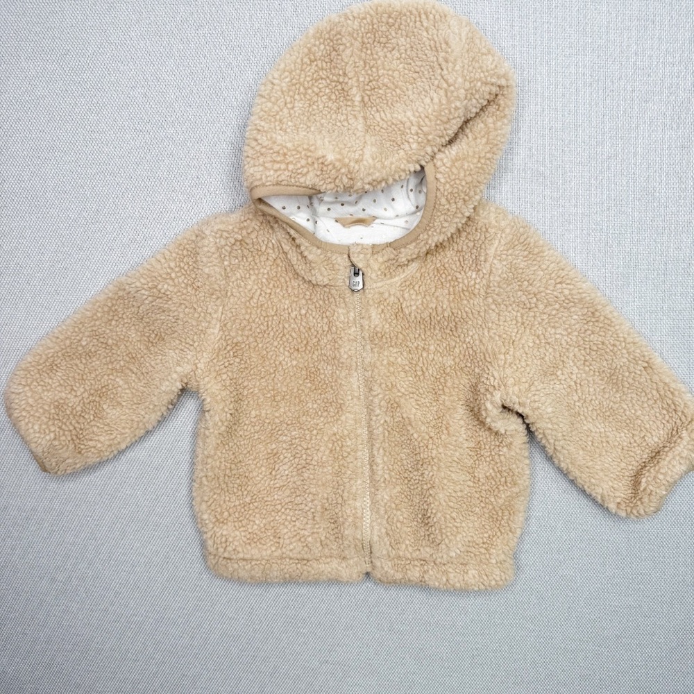Baby Gap‎ Sherpa Fuzzy Hooded Jacket Tan Hoodie Size 12-18 Months